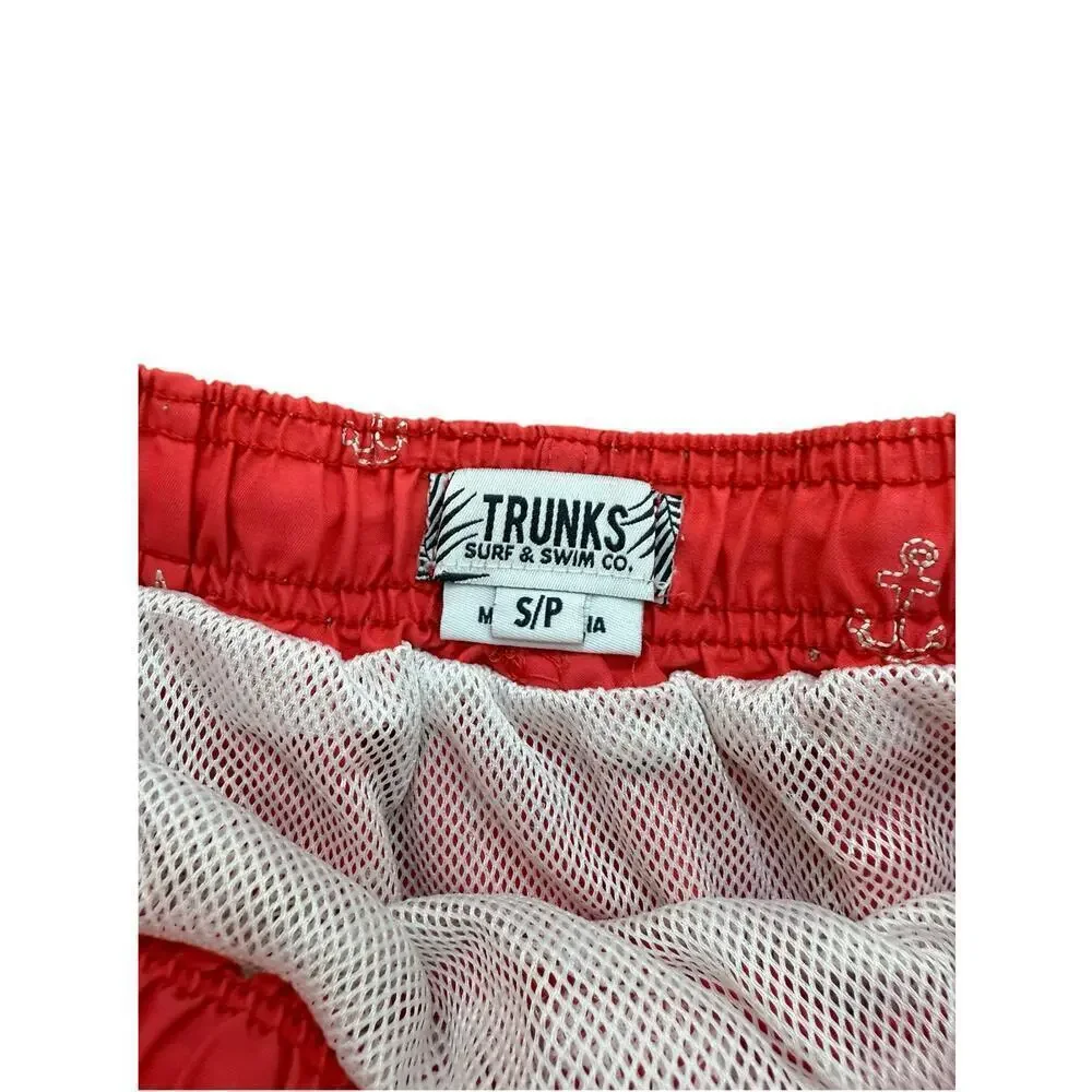 Trunks Surf & Swim Red Beach Embroidered Elastic Waist Drawstring Shorts Size S